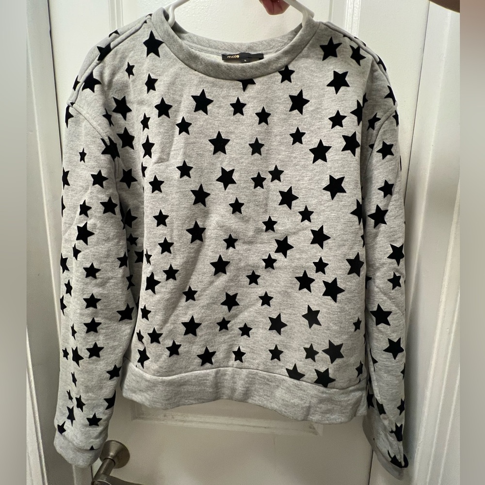 SOLD Maje grey sweater with black velvet stars